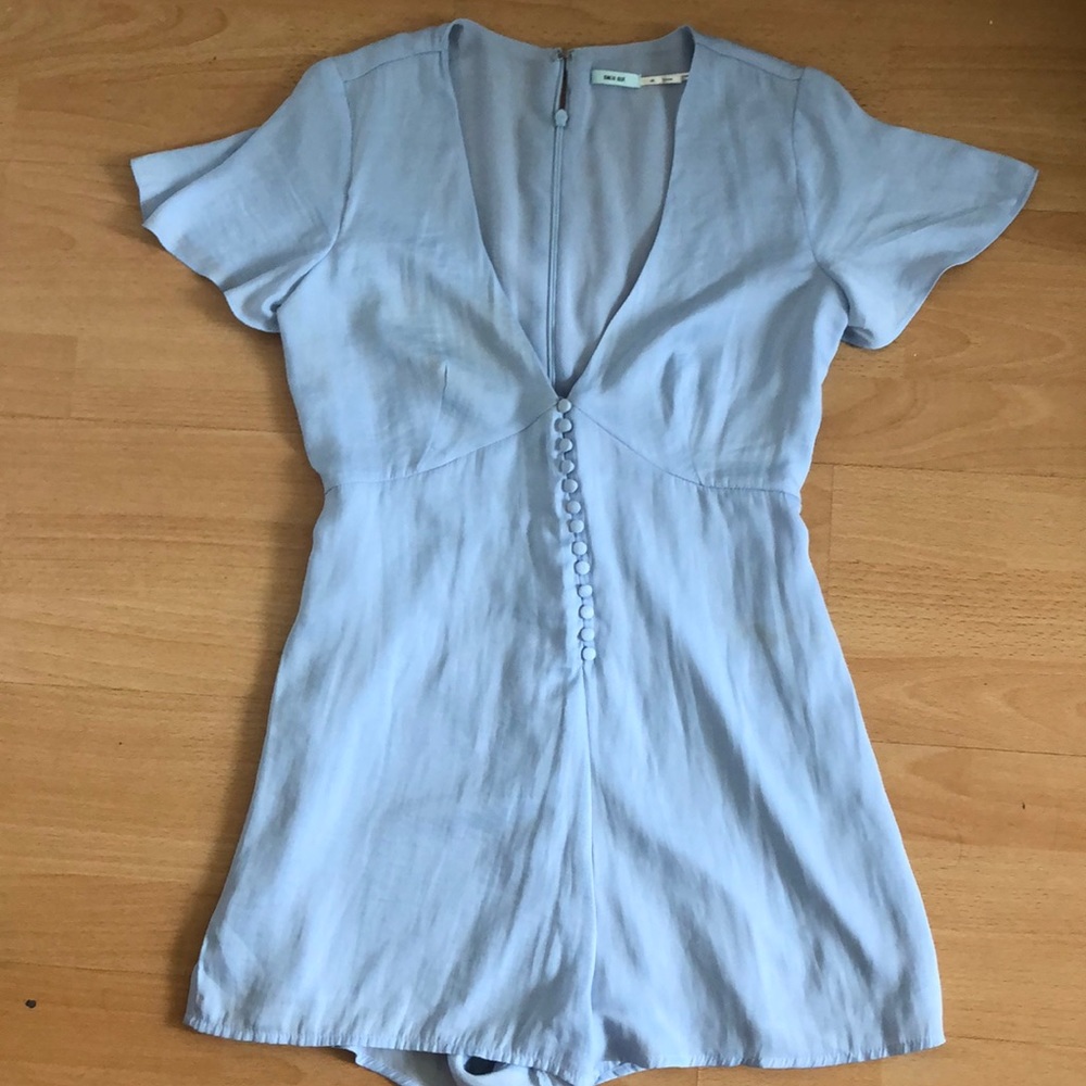 blue satin urban outfitters romper